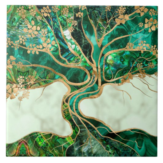 Malachite en Abalone Tree of life abstract Tegeltje (Voorkant)