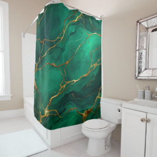 Malachite Marble Pattern with Gold Veins Douchegordijn