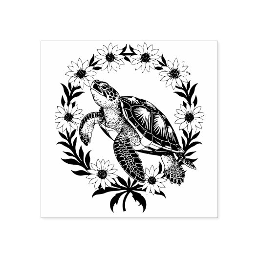 Malaclemys Terrapin And Black Eyed Susan Flowers Rubberstempel (Afrduk)