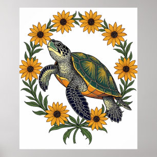 Malaclemys Waterschildpad En Black Eyed Susan Bloe Poster