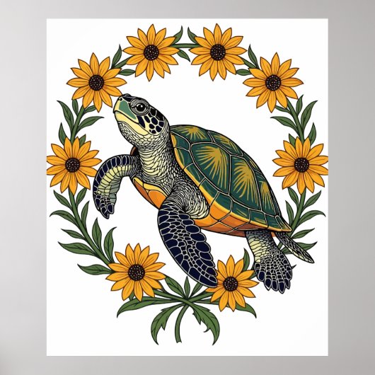 Malaclemys Waterschildpad En Black Eyed Susan Bloe Poster (Voorkant)