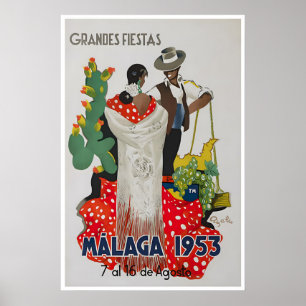 Malaga Festival Kunst Vintage Spaanse Fiesta Print