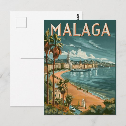 Malaga in Retro Charme - Vintage Reizen Briefkaart (Voorkant / Achterkant)