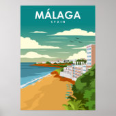Malaga Spain Minimal Retro Travel Poster (Voorkant)