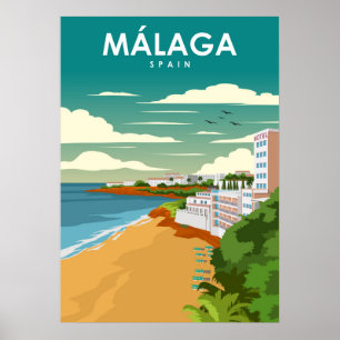 Malaga Spain  Minimal Retro Travel Poster