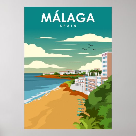 Malaga Spain  Minimal Retro Travel Poster (Voorkant)