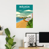 Malaga Spain  Minimal Retro Travel Poster (Thuiskantoor)