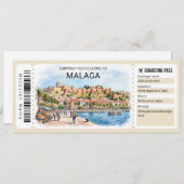 Malaga Spain Trip Boarding Pass Ticket Kaart (Voorkant / Achterkant)