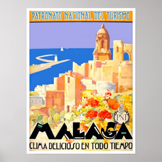 Malaga Spain vintage Poster (Voorkant)