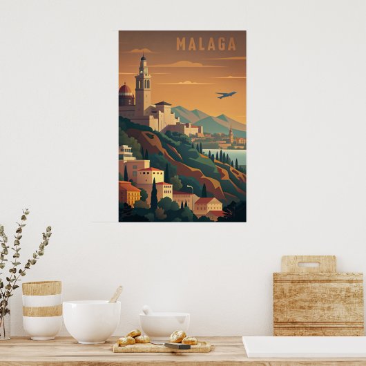 Malaga Spain vintage Poster (Keuken)