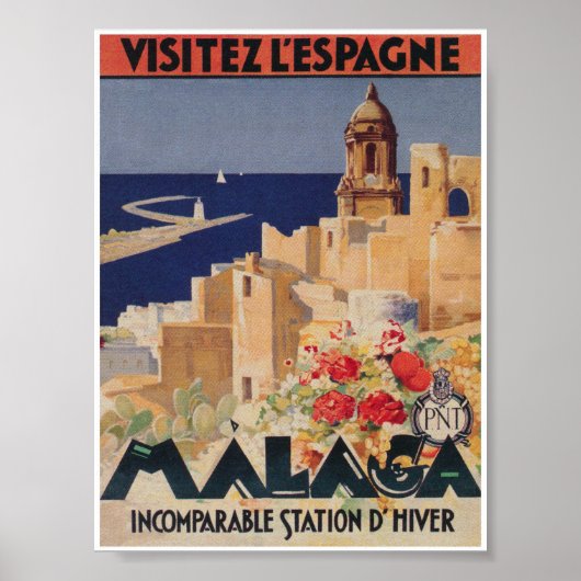 Malaga Spain Vintage Travel Poster (Voorkant)