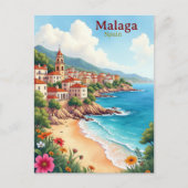 Malaga Spain Watercolor Painting Travel watercolo Briefkaart (Voorkant)