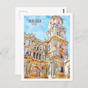 Malaga Spanje Beroemde Travel Waterverf Sketch Briefkaart