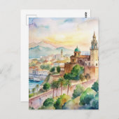 Malaga Spanje Cityscape Waterverf Schilderij Briefkaart (Voorkant / Achterkant)