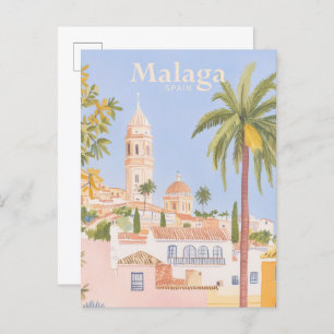 Malaga Spanje Gouache Verf Illustratie Reizen Briefkaart