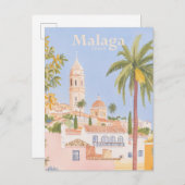 Malaga Spanje Gouache Verf Illustratie Reizen Briefkaart (Voorkant / Achterkant)