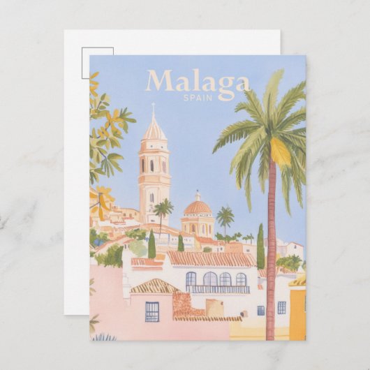 Malaga Spanje Gouache Verf Illustratie Reizen Briefkaart (Voorkant / Achterkant)