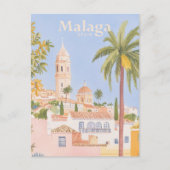Malaga Spanje Gouache Verf Illustratie Reizen Briefkaart (Voorkant)