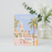 Malaga Spanje Gouache Verf Illustratie Reizen Briefkaart (Staand voorkant)