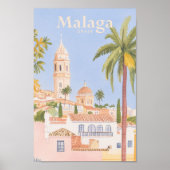 Malaga Spanje Gouache Verf Illustratie Reizen Poster (Voorkant)