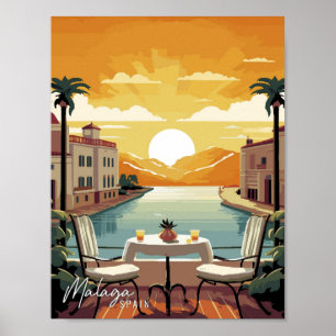 Malaga Spanje Kunst vintage reisillustratie Poster