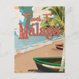 Málaga,Spanje Oude vakantieposter Briefkaart