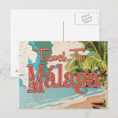 Málaga,Spanje Oude vakantieposter Briefkaart (Voorkant / Achterkant)