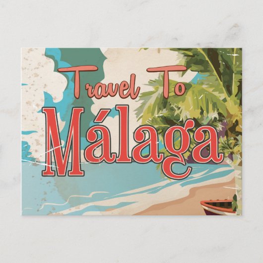 Málaga,Spanje Oude vakantieposter Briefkaart (Voorkant)