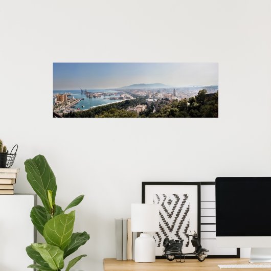 Malaga, Spanje Panorama Poster (Thuiskantoor)