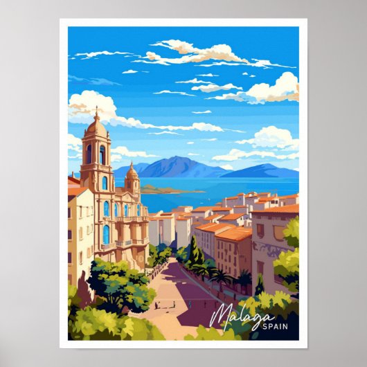 Malaga Spanje Reizen Illustratie Poster (Voorkant)