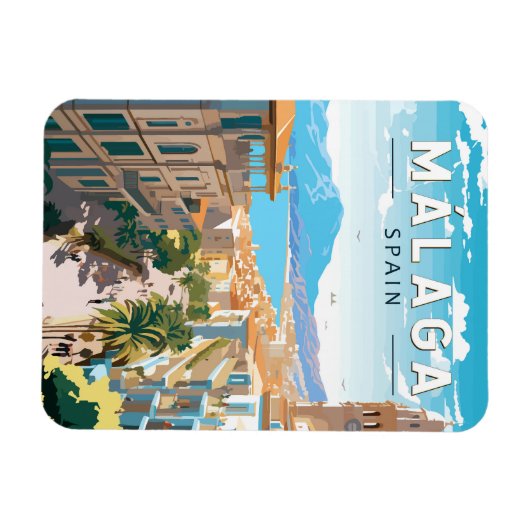 Malaga Spanje Reizen Kunst Vintage Magneet (Horizontaal)