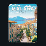 Malaga Spanje Reizen Kunst Vintage Magneet<br><div class="desc">Málaga retro vector reisontwerp. Gelegen langs de zonovergoten kusten van Zuid-Spanje,  Malaga wenkt reizigers met zijn boeiende mix van rijke geschiedenis,  levendige cultuur en adembenemende natuurlijke schoonheid.</div>