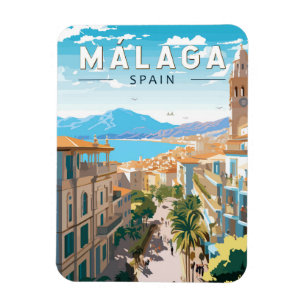 Malaga Spanje Reizen Kunst Vintage Magneet