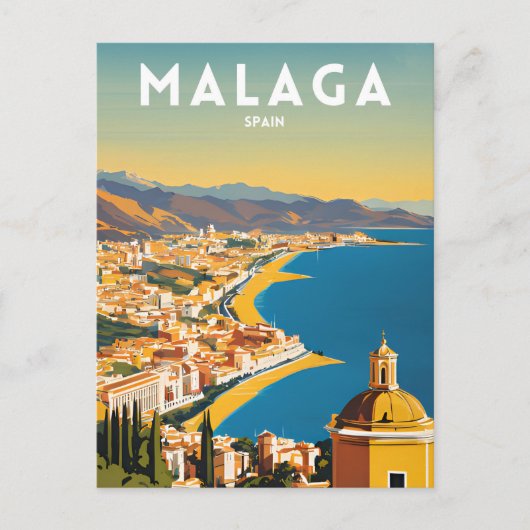 Malaga Spanje Vintage Briefkaart (Voorkant)