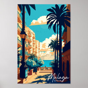 Malaga Spanje vintage reisillustratie Poster