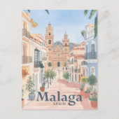 Malaga Spanje Waterverf Schilderij Reizen Briefkaart (Voorkant)