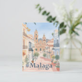 Malaga Spanje Waterverf Schilderij Reizen Briefkaart (Staand voorkant)