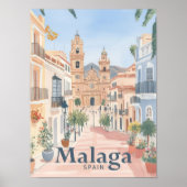 Malaga Spanje Waterverf Schilderij Reizen Poster (Voorkant)