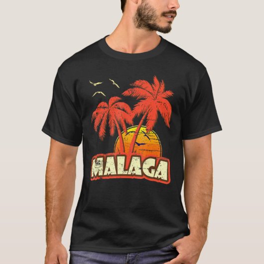Malaga Summer Palm Trees 80s Beach Sunset T-shirt (Voorkant)