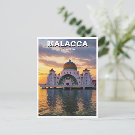 Malakka Straits Moskee Maleisië Briefkaart (Staand voorkant)