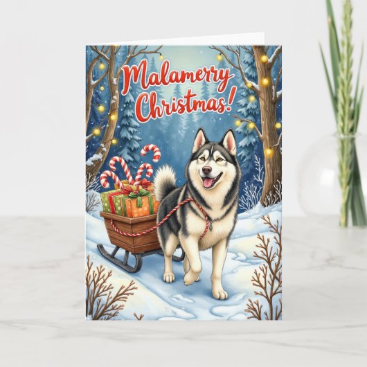 Malamerry Kerstmis – Alaskan Malamute Vakantie Kaart (Voorkant)