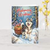 Malamerry Kerstmis – Alaskan Malamute Vakantie Kaart (Gele Bloem)