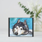 MALAMUTE DIE IN DE SNEEUW SPEELT BRIEFKAART (Staand voorkant)