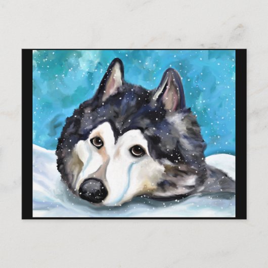MALAMUTE DIE IN DE SNEEUW SPEELT BRIEFKAART (Voorkant)