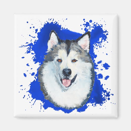Malamute Dog Blue Abstract Magnet (Voorkant)