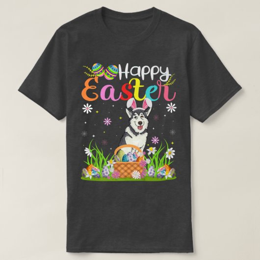 Malamute Dog Bunny Egg Hunting Funny Malamute Happ T-shirt (Design voorkant)