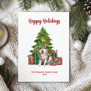 Malamute Dog Familie Kerstmis Feestdagenkaart