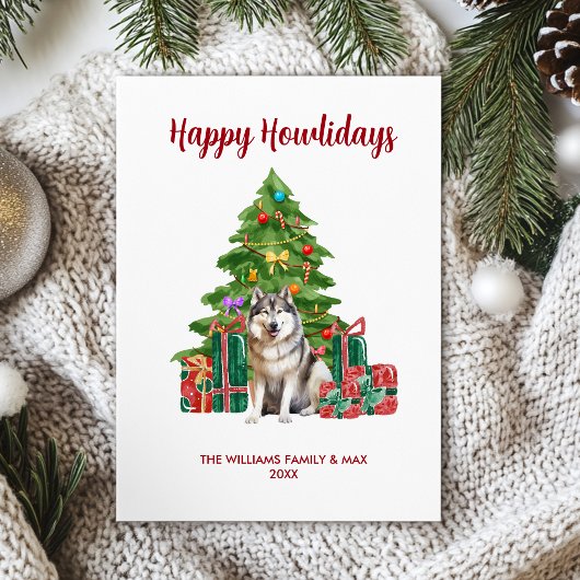 Malamute Dog Familie Kerstmis Feestdagenkaart