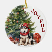 Malamute Dog in Sjaal en Pet Kerst Keramisch Ornament (Voorkant)
