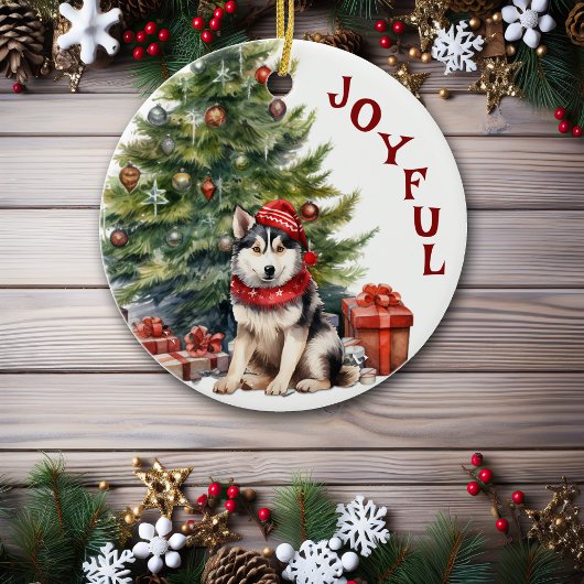 Malamute Dog in Sjaal en Pet Kerst Keramisch Ornament